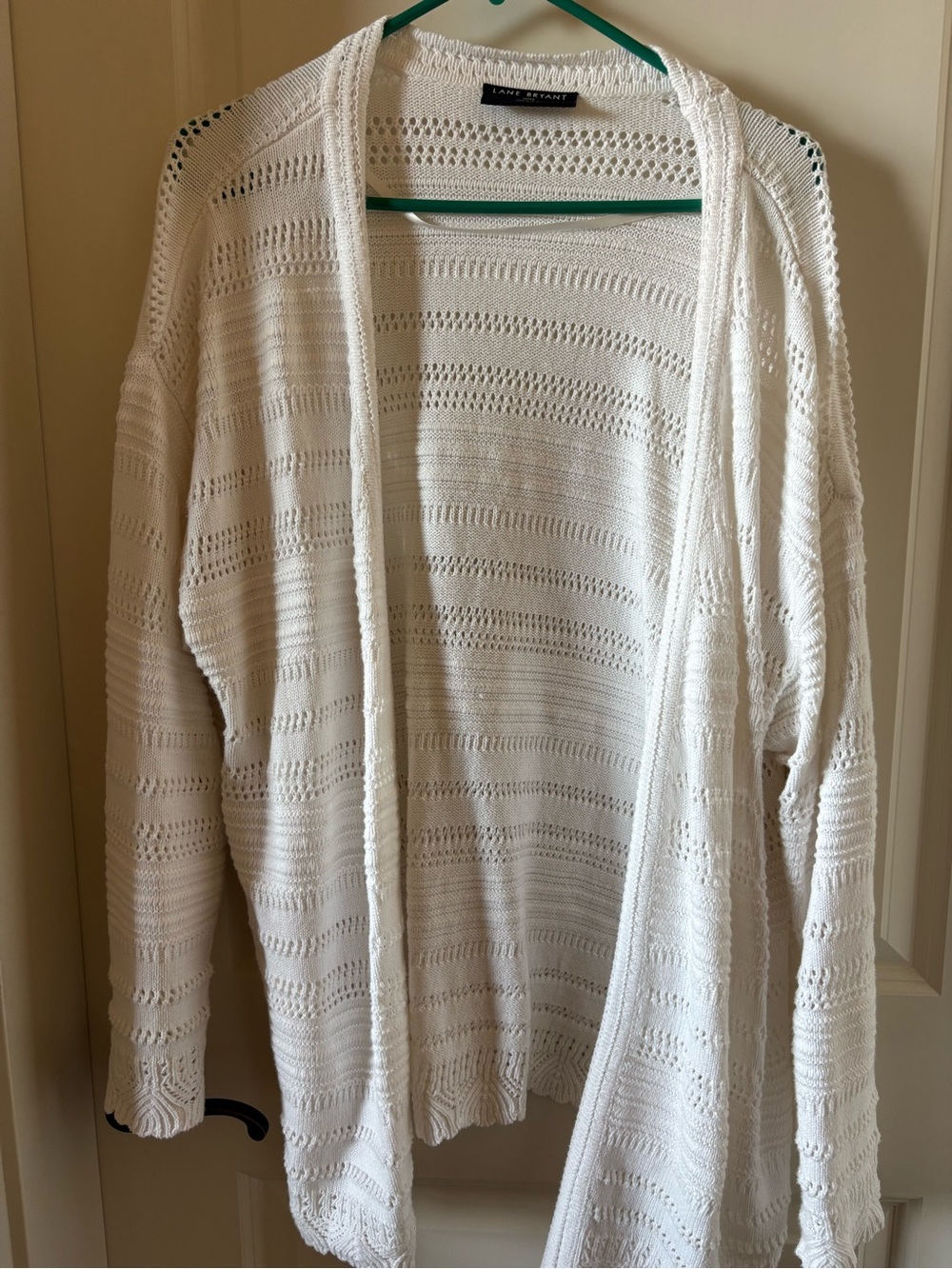 Lane Bryant Open-Front White Crochet Knit Cardigan